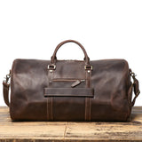 Premium Handmade Crazy Horse Leather Travel Duffel Bag | Large Full Grain Leather Weekend Bag With Trolley Sleeve Dark Brown