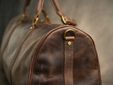 Alexel Crafts Crazy Horse full grain leather travel duffle bag with trolley sleeve in Dark Brown, detail view 4
