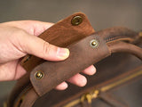 Alexel Crafts Crazy Horse full grain leather travel duffle bag with trolley sleeve in Dark Brown, detail view 5