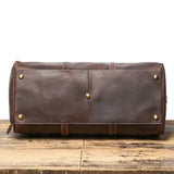 Premium Handmade Crazy Horse Leather Travel Duffel Bag | Large Full Grain Leather Weekend Bag With Trolley Sleeve Dark Brown
