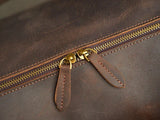 Alexel Crafts Crazy Horse full grain leather travel duffle bag with trolley sleeve in Dark Brown, detail view 2
