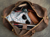 Premium Handmade Crazy Horse Leather Travel Duffel Bag | Large Full Grain Leather Weekend Bag With Trolley Sleeve Dark Brown