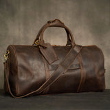 Crazy Horse Full Grain Leather Travel Duffle Bag with Trolley Sleeve | Weekender Tote for Men & Women