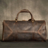 Crazy Horse Full Grain Leather Travel Duffle Bag with Trolley Sleeve | Weekender Tote for Men & Women