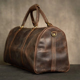 Crazy Horse Full Grain Leather Travel Duffle Bag with Trolley Sleeve | Weekender Tote for Men & Women
