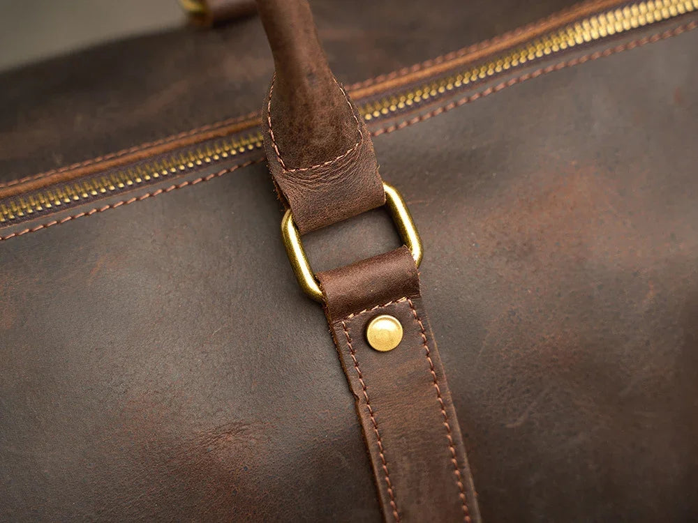 Alexel Crafts Premium Handmade Crazy Horse Leather Travel Duffle Bag with Trolley Sleeve, product view 9