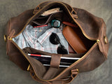 Crazy Horse Full Grain Leather Travel Duffle Bag with Trolley Sleeve | Weekender Tote for Men & Women