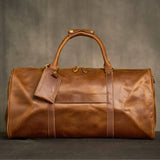 Crazy Horse Full Grain Leather Travel Duffle Bag with Trolley Sleeve | Weekender Tote for Men & Women