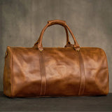 Crazy Horse Full Grain Leather Travel Duffle Bag with Trolley Sleeve | Weekender Tote for Men & Women