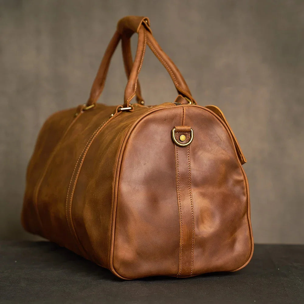 Alexel Crafts Premium Handmade Crazy Horse Leather Travel Duffle Bag with Trolley Sleeve, product view 15