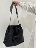 Premium Handwoven Lambskin Tote Bag | Handcrafted Vintage Lock Drawstring Spacious & Versatile Shoulder Bag, Lambskin Shopper