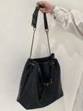 Premium Handwoven Lambskin Tote Bag | Handcrafted Vintage Lock Drawstring Spacious & Versatile Shoulder Bag, Lambskin Shopper
