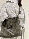 Premium Handwoven Lambskin Tote Bag | Handcrafted Vintage Lock Drawstring Spacious & Versatile Shoulder Bag, Lambskin Shopper