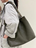 Premium Handwoven Lambskin Tote Bag | Handcrafted Vintage Lock Drawstring Spacious & Versatile Shoulder Bag, Lambskin Shopper