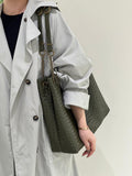 Premium Handwoven Lambskin Tote Bag | Handcrafted Vintage Lock Drawstring Spacious & Versatile Shoulder Bag, Lambskin Shopper