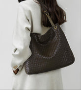 Premium Handwoven Lambskin Tote Bag | Handcrafted Vintage Lock Drawstring Spacious & Versatile Shoulder Bag, Lambskin Shopper