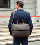 Premium Men's Crazy Horse Cowhide Leather Briefcase | 16-inch Laptop Messenger for Business & Travel