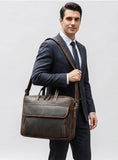 Premium Men's Crazy Horse Cowhide Leather Briefcase | 16-inch Laptop Messenger for Business & Travel