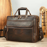 Premium Men's Crazy Horse Cowhide Leather Briefcase | 16-inch Laptop Messenger for Business & Travel