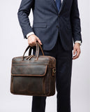 Premium Men's Crazy Horse Cowhide Leather Briefcase | 16-inch Laptop Messenger for Business & Travel