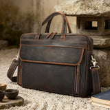 Premium Men's Crazy Horse Cowhide Leather Briefcase | 16-inch Laptop Messenger for Business & Travel