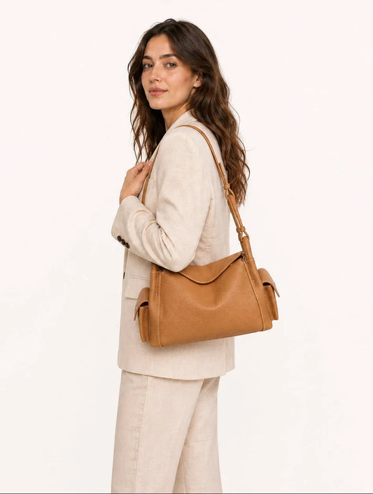 Soft Cowhide Leather Hobo Shoulder Bag – Adjustable Crossbody Commuter Bag for Women | Magnetic Clasp, Multiple Pockets