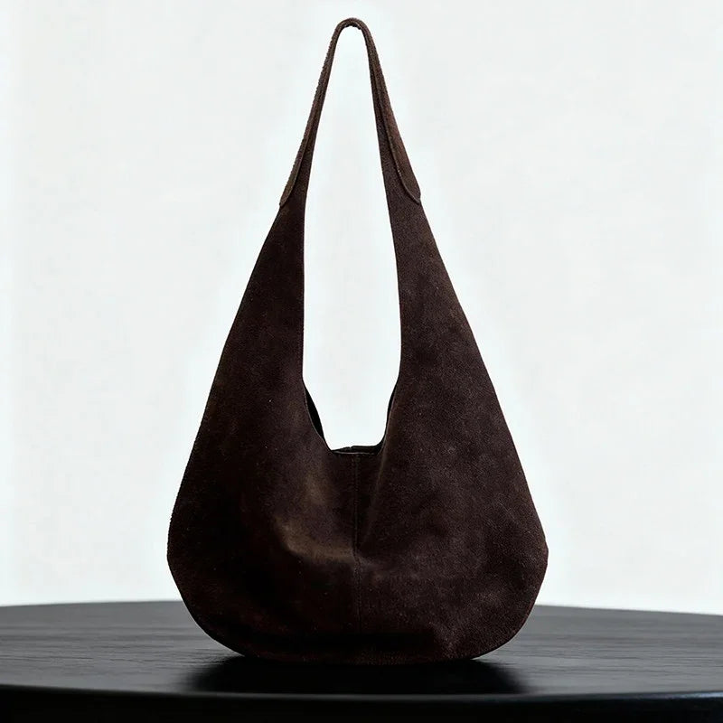 Premium Suede Hobo Purse & Tote Bag for Women | Handcrafted Suede Bucket Bag dark brown