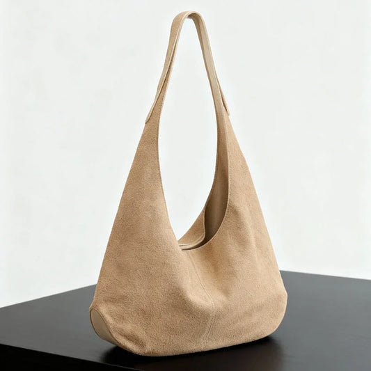 Premium Suede Hobo Purse & Tote Bag for Women | Handcrafted Suede Bucket Bag Apricot