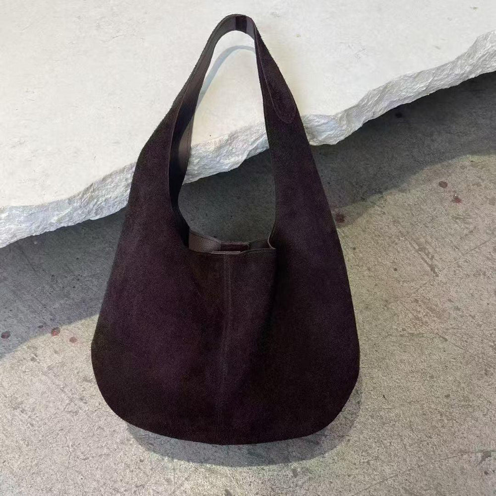 Premium Suede Hobo Purse & Tote Bag for Women | Handcrafted Suede Bucket Bag dark brown