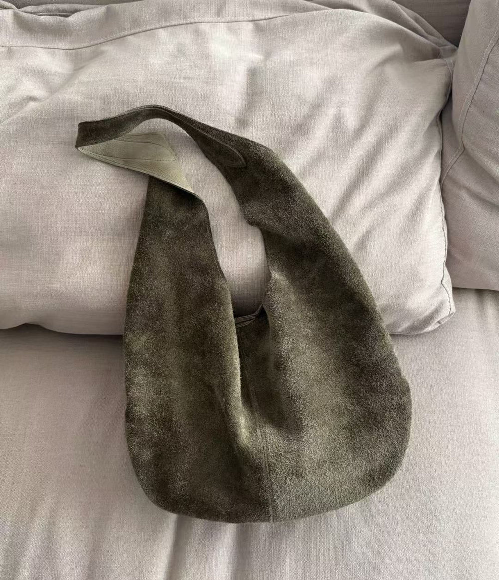 Premium Suede Hobo Purse & Tote Bag for Women | Handcrafted Suede Bucket Bag grass green