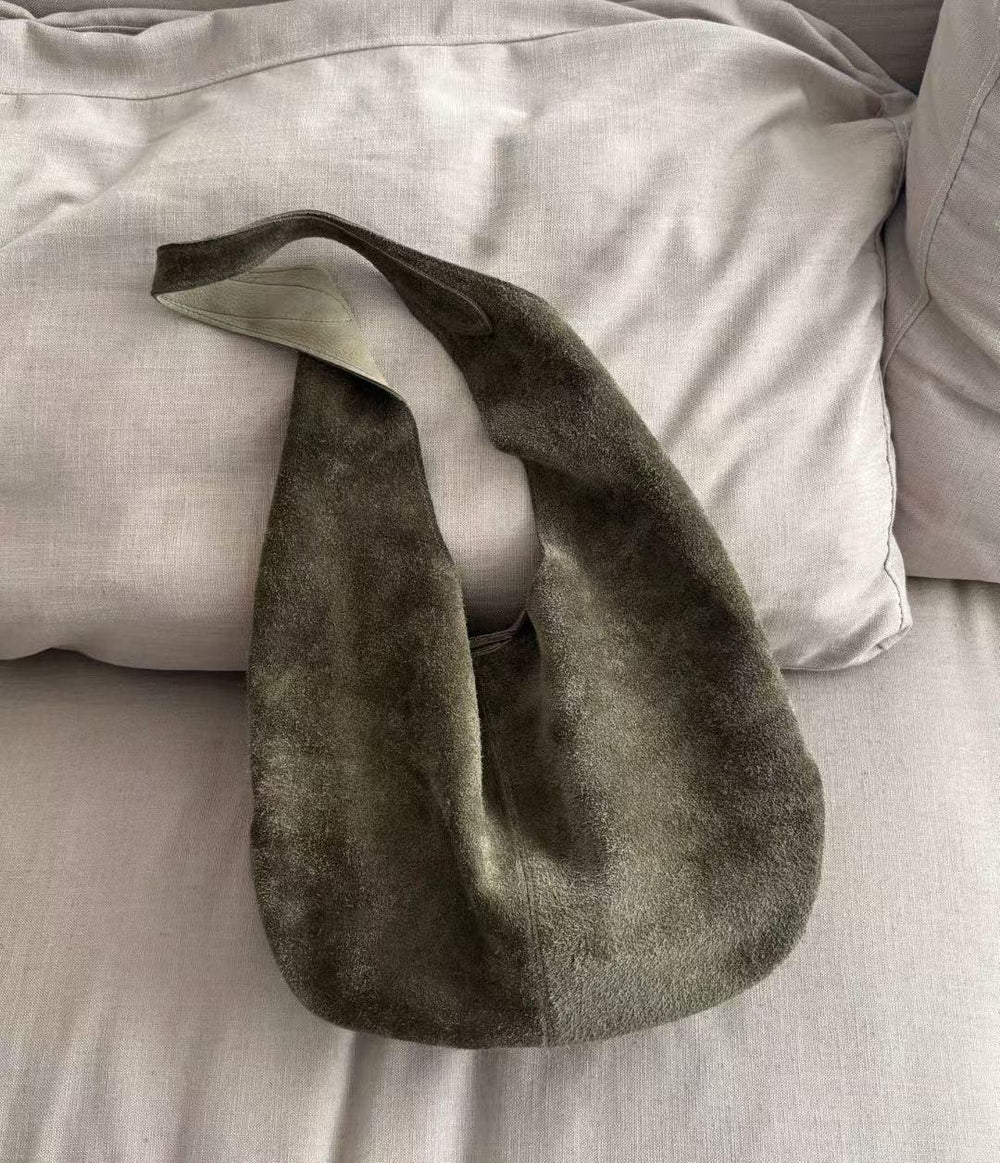 Premium Suede Hobo Purse & Tote Bag for Women | Handcrafted Suede Bucket Bag grass green
