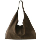 Premium Suede Leather Large Hobo Tote | Minimalist Slouchy Cowhide Leather Commuter Bag