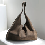 Premium Suede Leather Large Hobo Tote | Minimalist Slouchy Cowhide Leather Commuter Bag