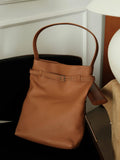 Togo Leather Slouchy Tote Bag – Large Minimalist Shoulder Bag | Scratch-Resistant Lychee Grain Cowhide, Fits 13" Laptop