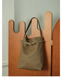 Togo Leather Slouchy Tote Bag – Large Minimalist Shoulder Bag | Scratch-Resistant Lychee Grain Cowhide, Fits 13" Laptop