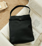Togo Leather Slouchy Tote Bag – Large Minimalist Shoulder Bag | Scratch-Resistant Lychee Grain Cowhide, Fits 13" Laptop