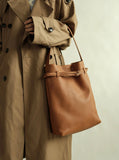 Togo Leather Slouchy Tote Bag – Large Minimalist Shoulder Bag | Scratch-Resistant Lychee Grain Cowhide, Fits 13" Laptop
