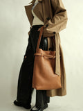 Togo Leather Slouchy Tote Bag – Large Minimalist Shoulder Bag | Scratch-Resistant Lychee Grain Cowhide, Fits 13" Laptop