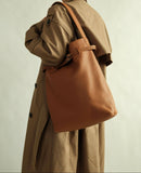 Togo Leather Slouchy Tote Bag – Large Minimalist Shoulder Bag | Scratch-Resistant Lychee Grain Cowhide, Fits 13" Laptop