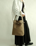 Togo Leather Slouchy Tote Bag – Large Minimalist Shoulder Bag | Scratch-Resistant Lychee Grain Cowhide, Fits 13" Laptop