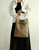 Togo Leather Slouchy Tote Bag – Large Minimalist Shoulder Bag | Scratch-Resistant Lychee Grain Cowhide, Fits 13" Laptop