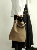 Togo Leather Slouchy Tote Bag – Large Minimalist Shoulder Bag | Scratch-Resistant Lychee Grain Cowhide, Fits 13" Laptop