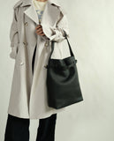 Togo Leather Slouchy Tote Bag – Large Minimalist Shoulder Bag | Scratch-Resistant Lychee Grain Cowhide, Fits 13" Laptop
