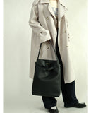 Togo Leather Slouchy Tote Bag – Large Minimalist Shoulder Bag | Scratch-Resistant Lychee Grain Cowhide, Fits 13" Laptop