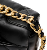 Quilted black leather shoulder bag with gold chain strap detail