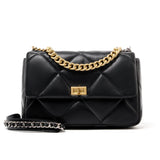 Quilted black genuine leather shoulder bag with gold chain and turn-lock clasp