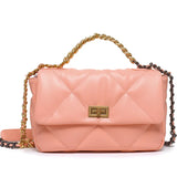 Pink quilted lambskin leather shoulder bag with gold chain strap and clasp