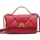 Red quilted genuine leather shoulder bag with gold chain strap and turn-lock closure