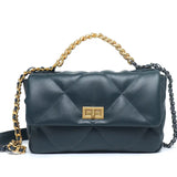 Quilted genuine leather flap bag with gold chain strap and clasp, lambskin shoulder handbag