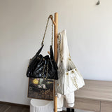 Quilted Diamond Leather Drawstring Hobo Bag – Gold Chain Strap | Lambskin & Cowhide Shoulder Bag for Women